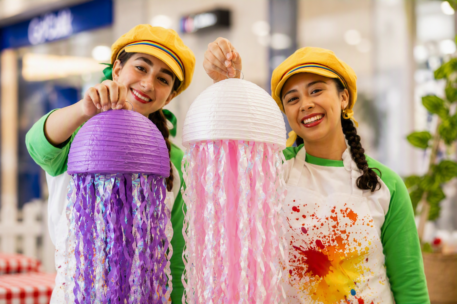 Colourful jellyfish lanterns hanging at the Cheeky Monkey Club craft activity